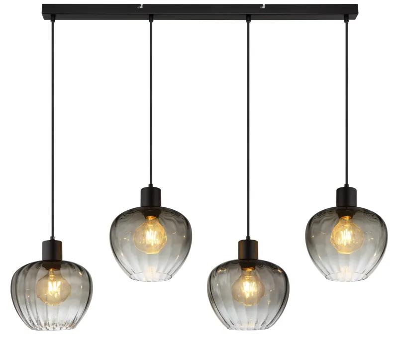 Toy 108cm Color humo Lámpas de techo De Globo Lighting - Med sin raka skena och fyra rundade r&ouml;kf&auml;rgade glaskupor med eleganta r&auml;fflor tillf&ouml;r denna lampa en modern och sofistikerad touch till ditt hem.