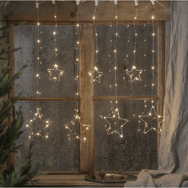 Cortina De Luces Dew Drop Stars 1,2m Plata De Star Trading - Bucle de cortina con decoraci&oacute;n de estrellas para uso interior.