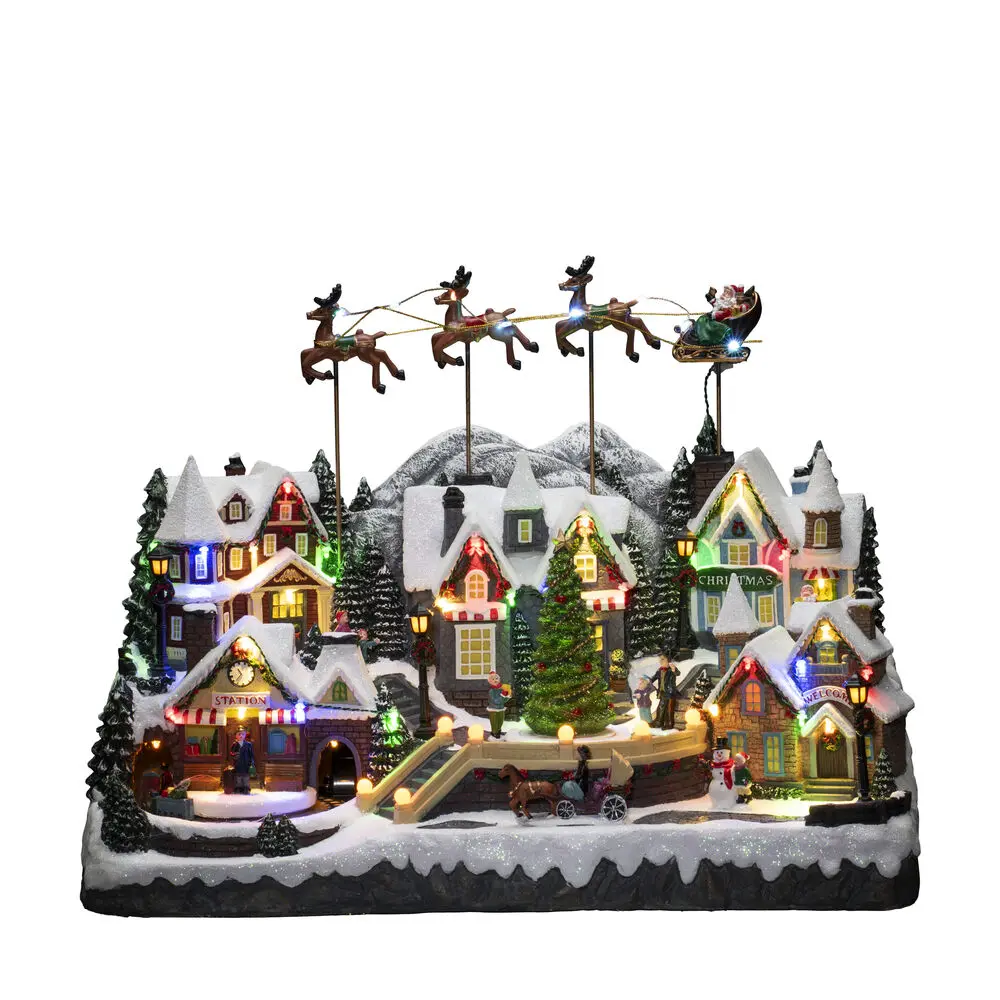Decoración Navideña Mecánica Con Pueblo Y Tren 40cm Multicolor De Konstsmide - Un magn&iacute;fico pueblo navide&ntilde;o con piezas m&oacute;viles, trenes coloridos y 52 brillantes luces LED que iluminan cada detalle.