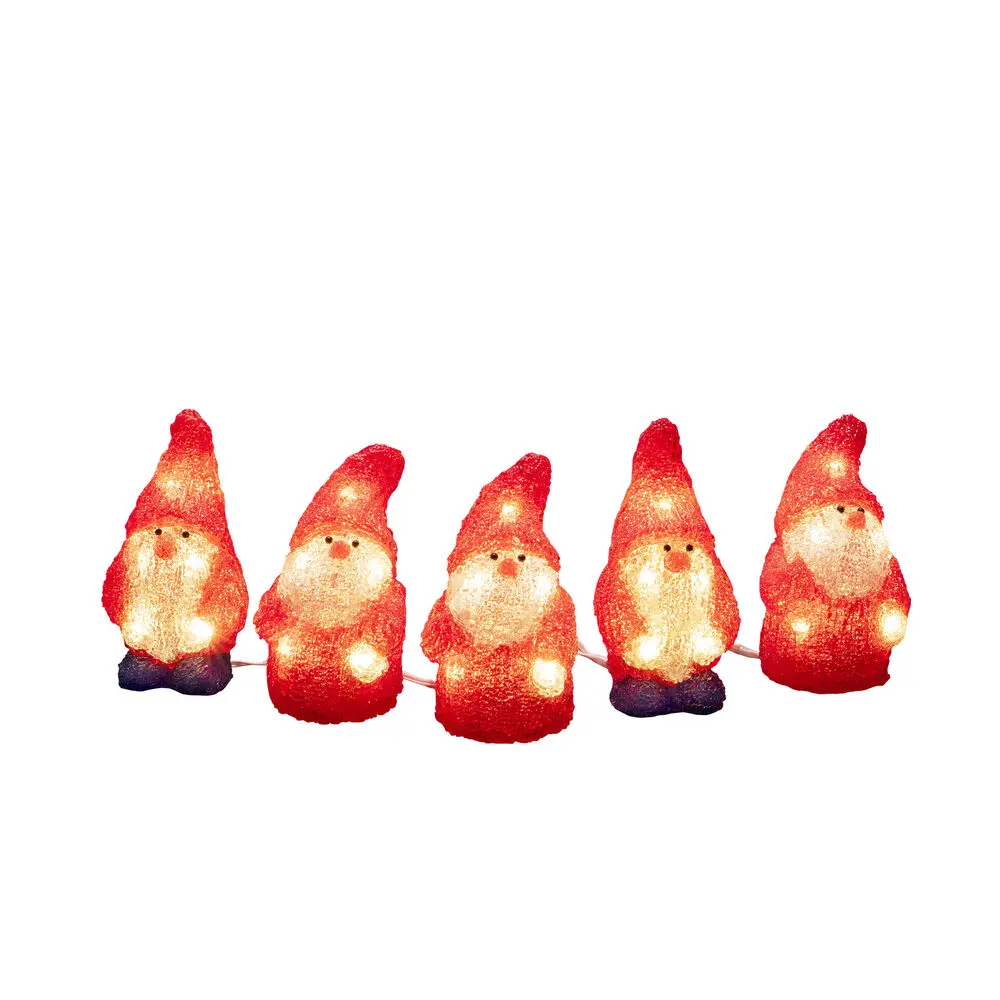 Papás Noel De Acrílico ROJO De Konstsmide - Difunde el esp&iacute;ritu navide&ntilde;o con este juego de cinco peque&ntilde;os gnomos de acr&iacute;lico iluminados por un total de 40 luces LED de color blanco c&aacute;lido.