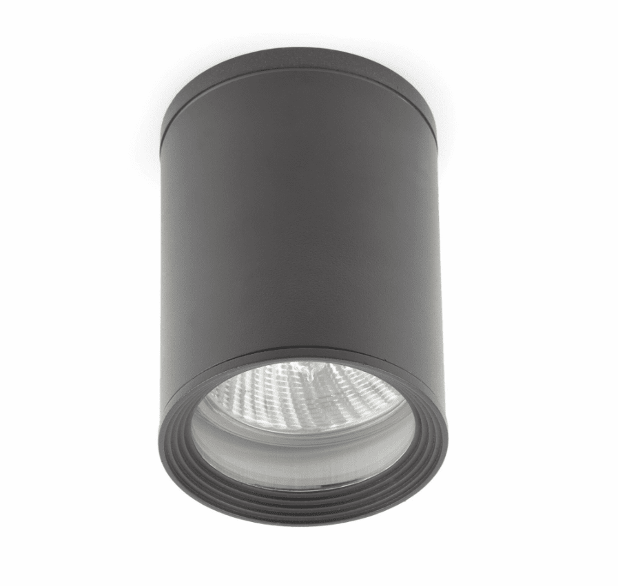 Tasa Gris De Faro Barcelona - Esta l&aacute;mpara de techo y pared para iluminaci&oacute;n exterior est&aacute; hecha de aluminio fundido duradero y cuenta con un difusor de vidrio transparente que proporciona una luz clara y enfocada.