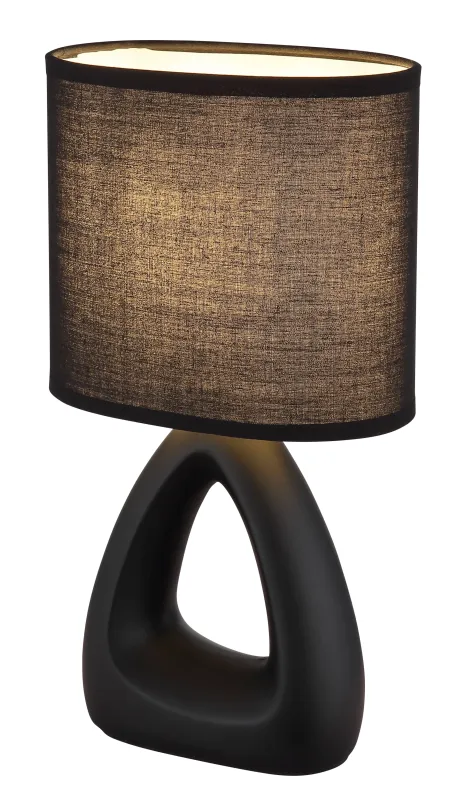 Triangle 30cm Negro lámpara de mesa De Globo Lighting - Den triangelformade basen med ett stilrent utskuret h&aring;l ger ett modernt intryck, medan den ovala textilsk&auml;rmen i svart f&auml;rg sprider ett behagligt och j&auml;mnt ljus.