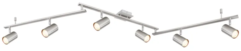 Robby 6 Níquel foco de techo De Globo Lighting - Den best&aring;r av tre metallst&auml;nger, var och en utrustad med tv&aring; vridbara GU10-socklar med metallfinish.