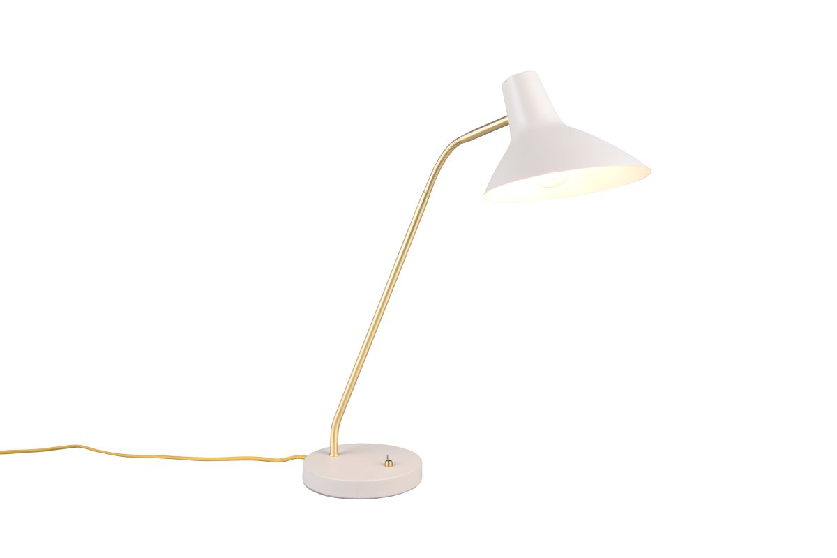 Traveller 54cm Gris lámpara de escritorio De Trio Lighting - El cálido color gris y el brazo de latón mate crean un elegante contraste que armoniza con diversos estilos de decoración.