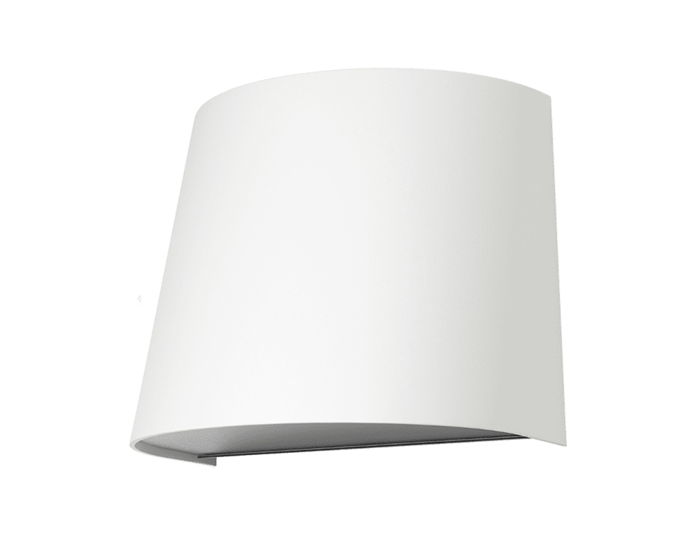 Mini Blanco lámpara de exterior De Westal - La mini lámpara de pared está hecha de aluminio anodizado, tiene un recubrimiento de polvo blanco y tiene una protección antideslumbrante de PET-G.