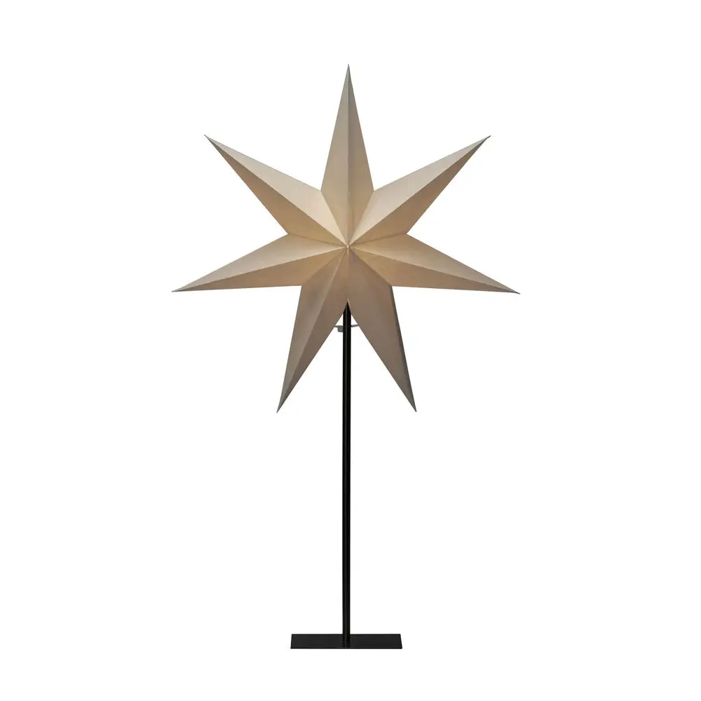 Estrella De Papel Ø50 Grisáceo De Konstsmide - La elegante estrella en color greige reposa sobre un sencillo soporte de metal negro y difunde un brillo suave y agradable.