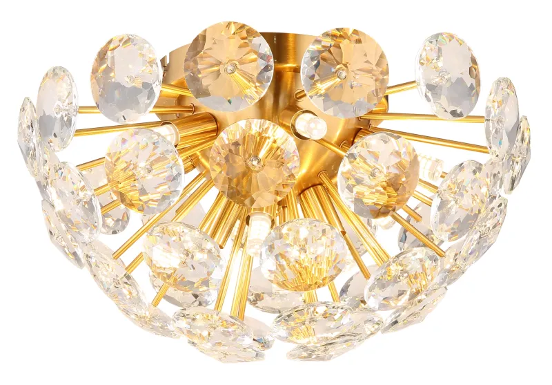 Virina Ø40 Oro plafón De Globo Lighting - Dess eleganta design kombinerar en gyllene metallkropp med en sk&auml;rm av klara kristaller, vilket ger en lyxig och sofistikerad k&auml;nsla till ditt hem.