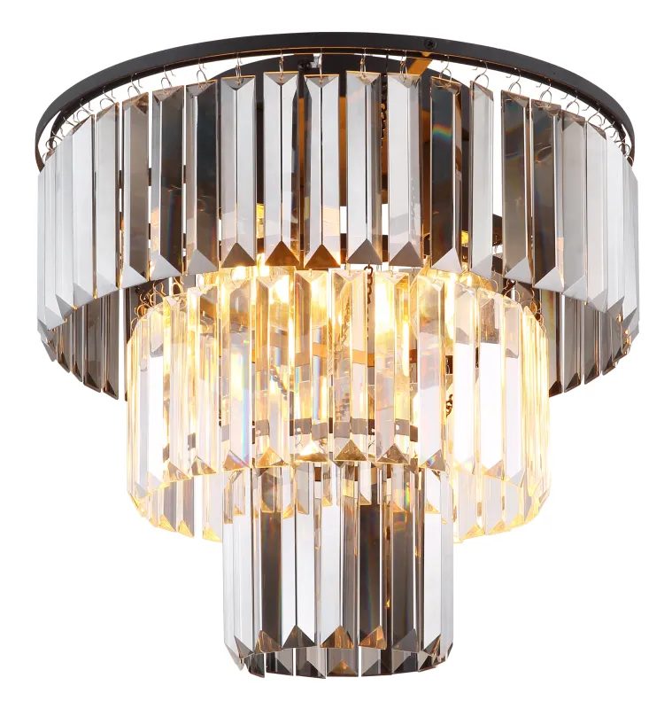 Naxis Ø40 Color humo plafón De Globo Lighting - Naxis &auml;r en vacker plafond tillverkad av mattsvart metall och &auml;r smyckad med kristaller i r&ouml;kf&auml;rgat och klart glas.