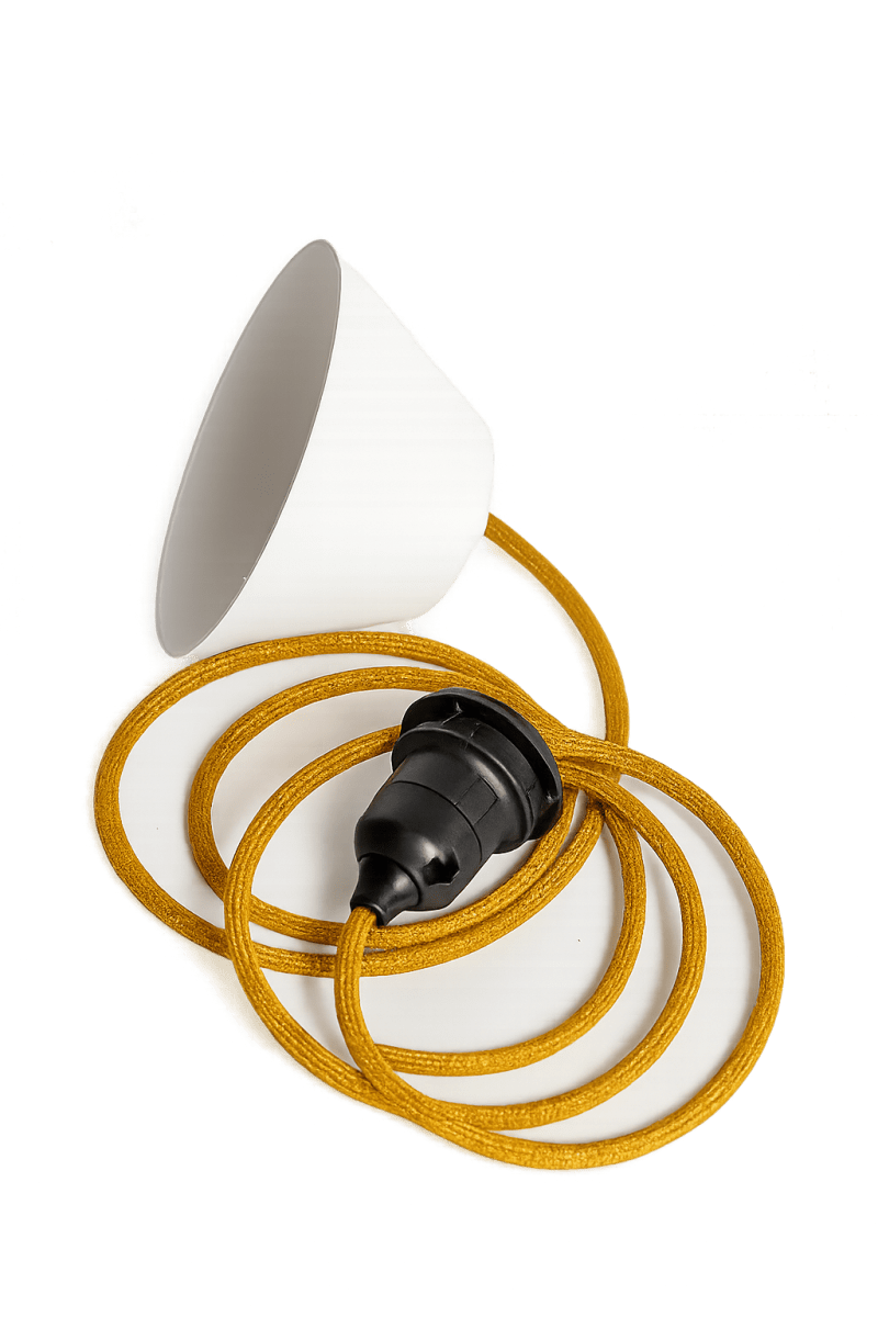 Colgante de techo textil 2m Miel De Alde & Lind - L&aacute;mpara de techo con cable recubierto de tela, compatible con l&aacute;mparas de techo Alde&amp;Lind con casquillo E27.