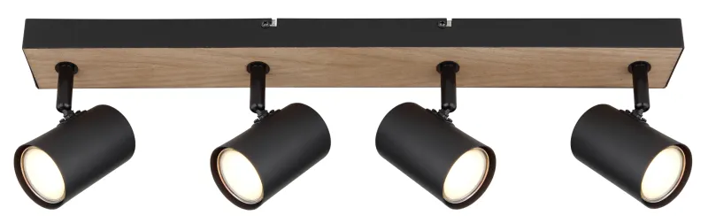 Robby 4 Naturaleza foco de techo De Globo Lighting - Robby &auml;r en&nbsp;stilren&nbsp;takspotlight som imponerar med sin eleganta design i mattsvart metall och MDF i tr&auml;-look.