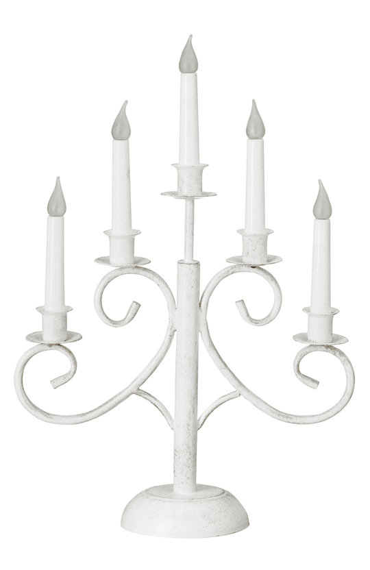 Smide 5 Blanco De Pixie Design - Este candelabro de hierro forjado de 5 brazos en color blanco es una soluci&oacute;n de iluminaci&oacute;n elegante y cl&aacute;sica que agregar&aacute; un encanto r&uacute;stico a su hogar.
