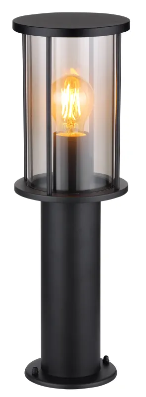 Gracey 45cm Negro balizas De Globo Lighting - Gracey &auml;r en pollare i stilren design, tillverkad av mattsvart rostfritt st&aring;l och har en r&ouml;kf&auml;rgad glassk&auml;rm.