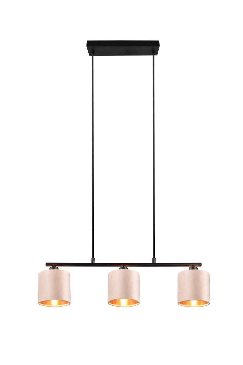Julieta 66cm Beige Lámpas de techo De Trio Lighting - La acertada combinación de materiales —metal negro mate y terciopelo beige— armoniza con diversos estilos de decoración y realza su comedor.