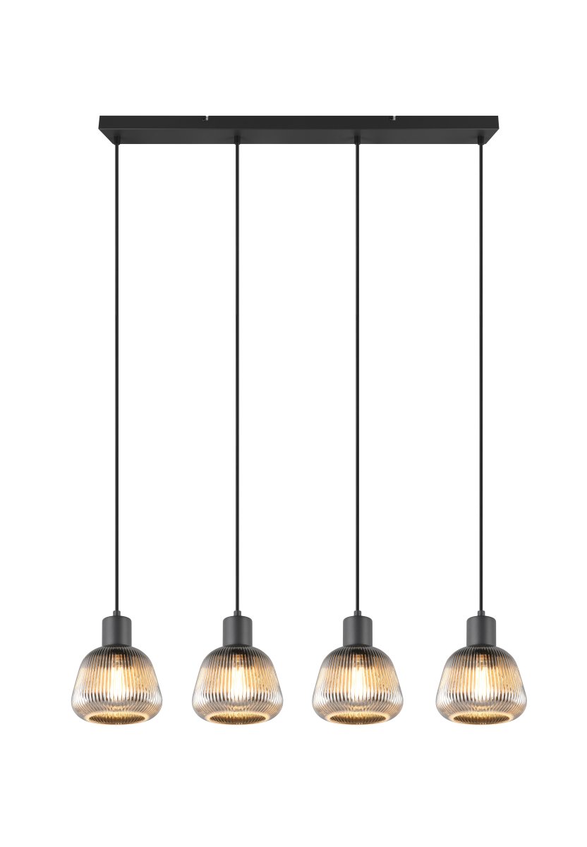 Tarifa 90cm Gris humo Lámpas de techo De Trio Lighting - Su diseño actual la convierte en un punto focal con estilo sobre la mesa del comedor o la encimera de la cocina.