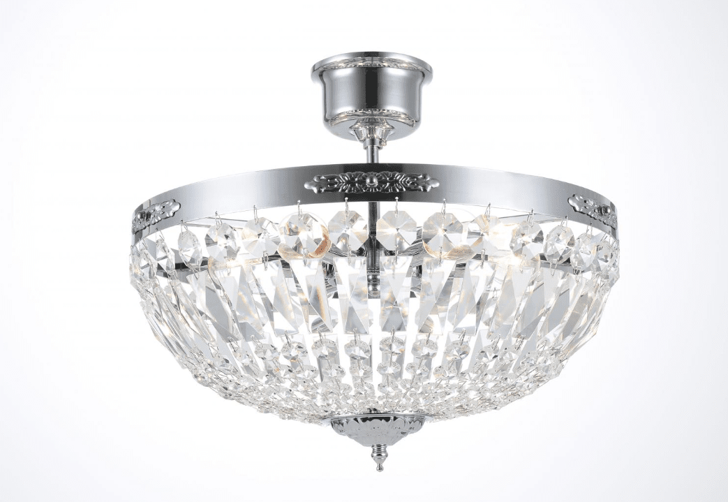 Rhea Ø40 Plata cristal De Norrsken Design - La lámpara de techo Rhea en cromo es una solución de iluminación elegante y sofisticada que combina acabados modernos con lujosos prismas de cristal K9 de clase 1 cortados a mano.