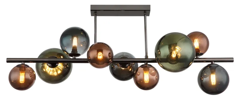 Riha 87cm Multicolor plafón De Globo Lighting - Glaskuporna i brons, gr&ouml;nt och petrol ger lampan en unik karakt&auml;r och eleganta f&auml;rginslag som kompletterar modern inredning.