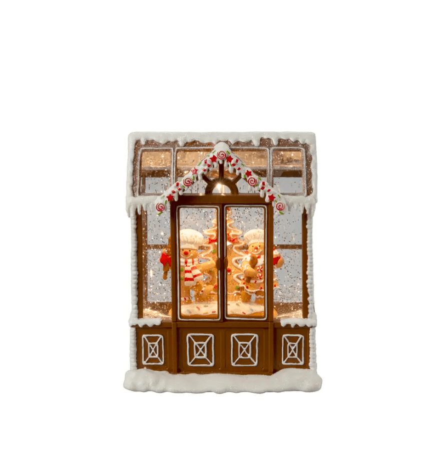 Linterna De Agua Casa De Jengibre Marrón De Konstsmide - Una linda linterna llena de agua con forma de casa de jengibre con una hermosa iluminaci&oacute;n LED blanca c&aacute;lida que brilla con la magia de la Navidad.