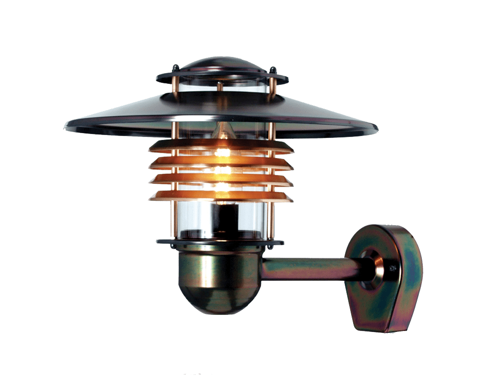 Arnäs Cobre oxidado lámpara de exterior De Westal - La lámpara de pared Arns es una lámpara elegante con un patrón de luz redondo y una pantalla de vidrio transparente que rodea la fuente de luz.