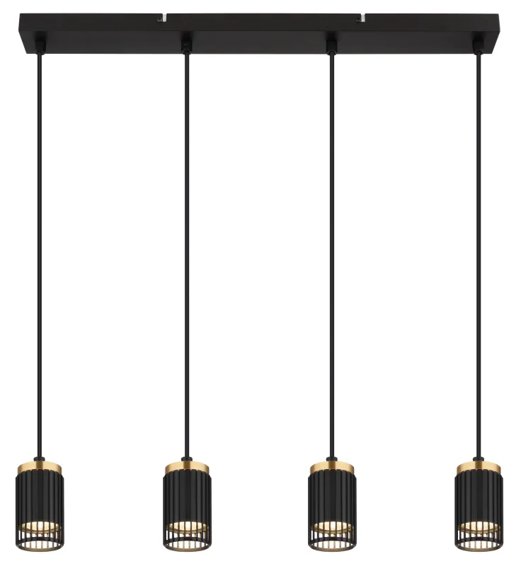 Korben 60cm Negro Lámpas de techo De Globo Lighting - Med sin avl&aring;nga form och fyra cylindriska sk&auml;rmar, &ouml;ppna framtill, ger den en riktad ljusf&ouml;rdelning som skapar en inbjudande atmosf&auml;r.