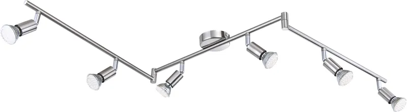 Matrix 6 Níquel foco de techo De Globo Lighting - 6st spotlights &auml;r monterade l&auml;ngs konstruktionen och ger en kraftfull belysning med 1500 lumen och en varmvit ljusf&auml;rg p&aring; 3000K, vilket skapar en behaglig atmosf&auml;r.