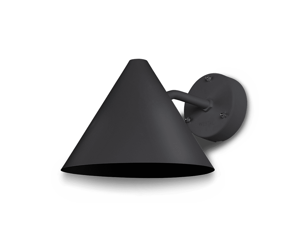 Tratt Negro lámpara de exterior De Westal - El aplique de pared Funnel es un aplique de pared orientado hacia abajo con un patrón de luz circular, fabricado en acero con una superficie con recubrimiento de polvo en color negro.