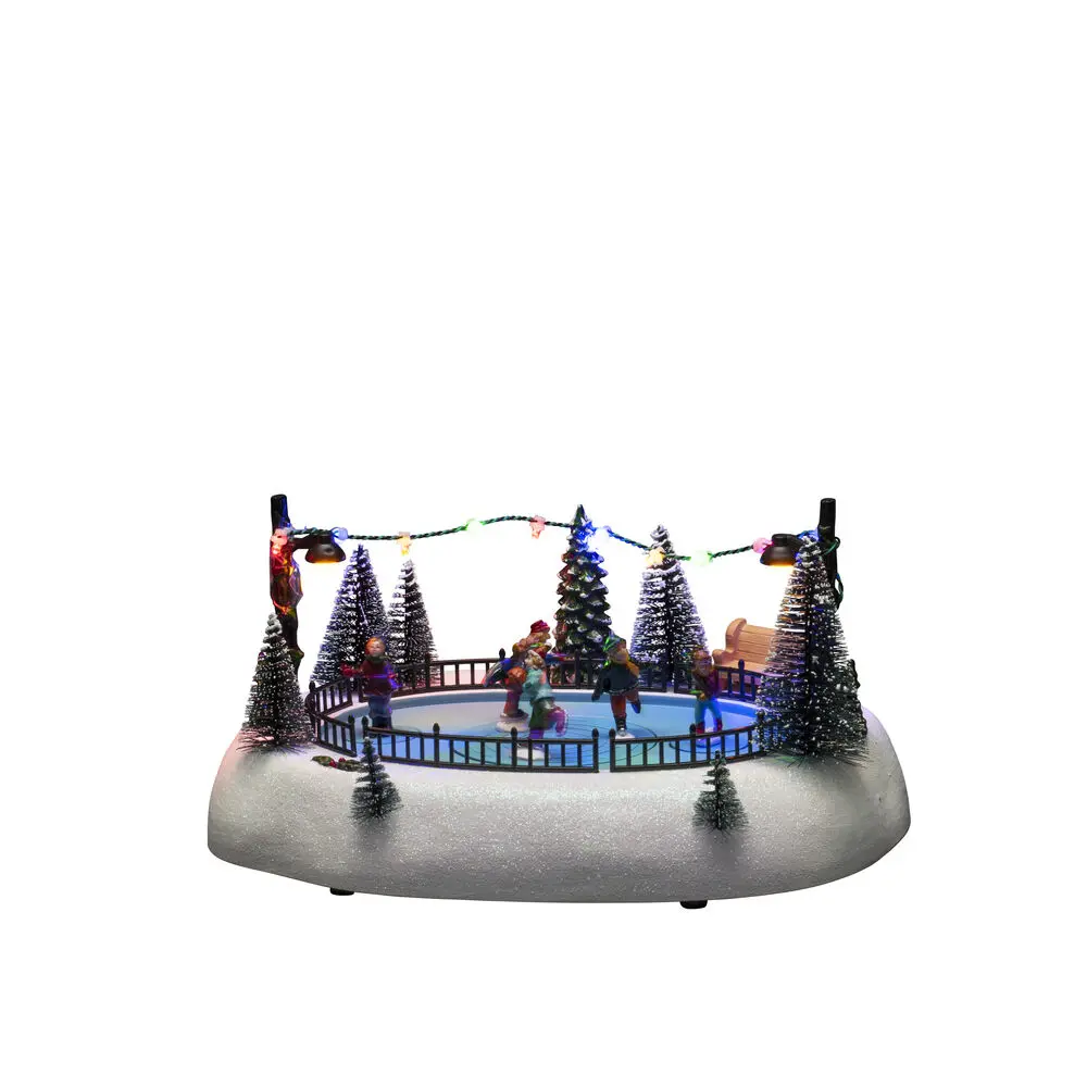 Decoración Navideña Mecánica Con Pista De Patinaje 13cm Multicolor De Konstsmide - Animada pista de patinaje sobre hielo con figuras giratorias, 12 luces LED de colores y m&uacute;sica navide&ntilde;a atmosf&eacute;rica.