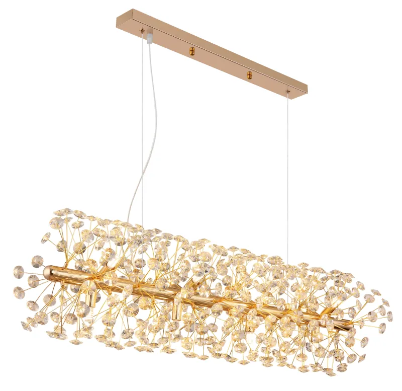Katrina 90cm Oro cristal De Globo Lighting - Katrina es una elegante lámpara de araña rectangular de cristal, hecha de metal dorado con brillantes cristales K9, que añade un toque sofisticado y lujoso a su hogar.