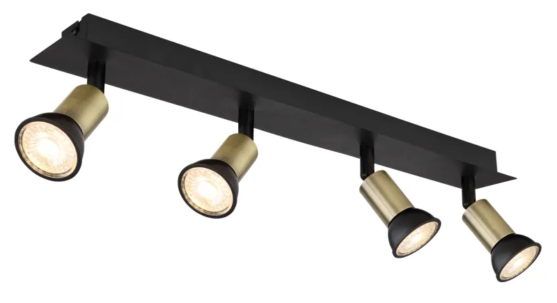 Drew 4 Oro foco de techo De Globo Lighting - Drew &auml;r en stilren takspotlight som imponerar med sin design i mattsvart och guld.