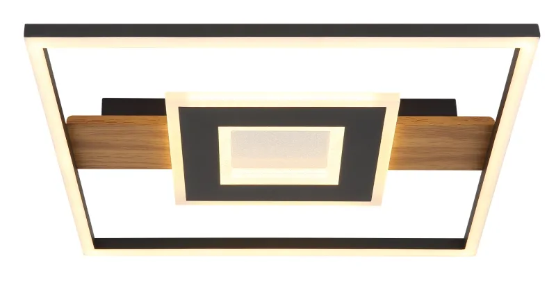 Pikara 38cm Madera plafón De Globo Lighting - Lampan &auml;r tillverkad i en stilfull kombination av metall i tr&auml;look och en mattsvart finish, vilket ger den en modern men samtidigt naturlig k&auml;nsla.