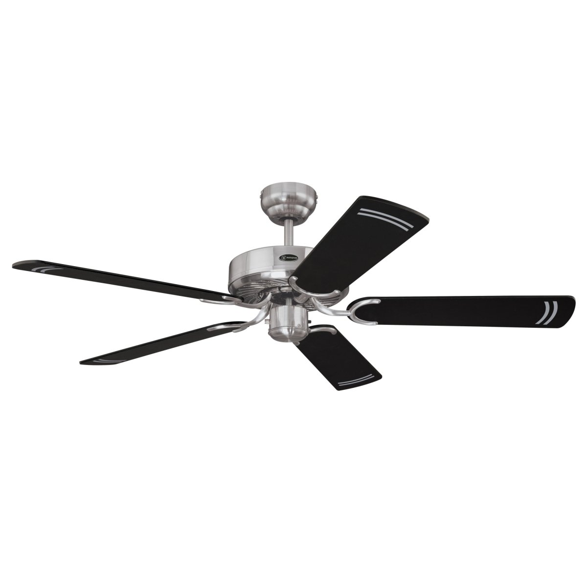 Cyclone Ø132 acero cepillado De Westinghouse - Tiene tres niveles de velocidad y se controla mediante un interruptor de tirador, pero también se puede complementar con un mando a distancia o un interruptor de pared.