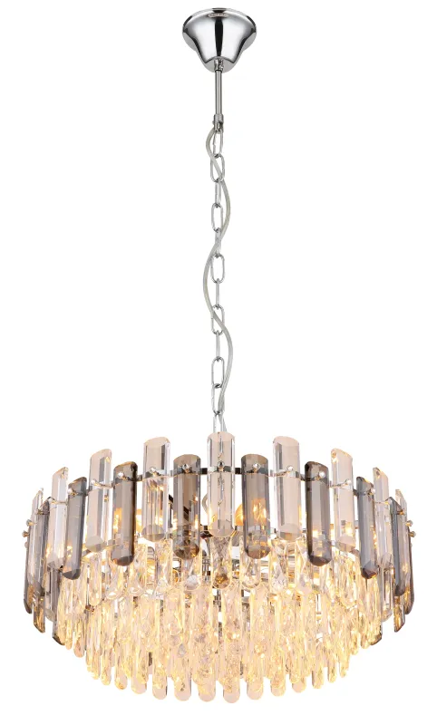 Orgina Ø60 Color humo cristal De Globo Lighting - Takkronan Orgina tillf&ouml;r rummet en lyxig k&auml;nsla med gnistrande kristaller och r&ouml;kf&auml;rgade glasstavar.