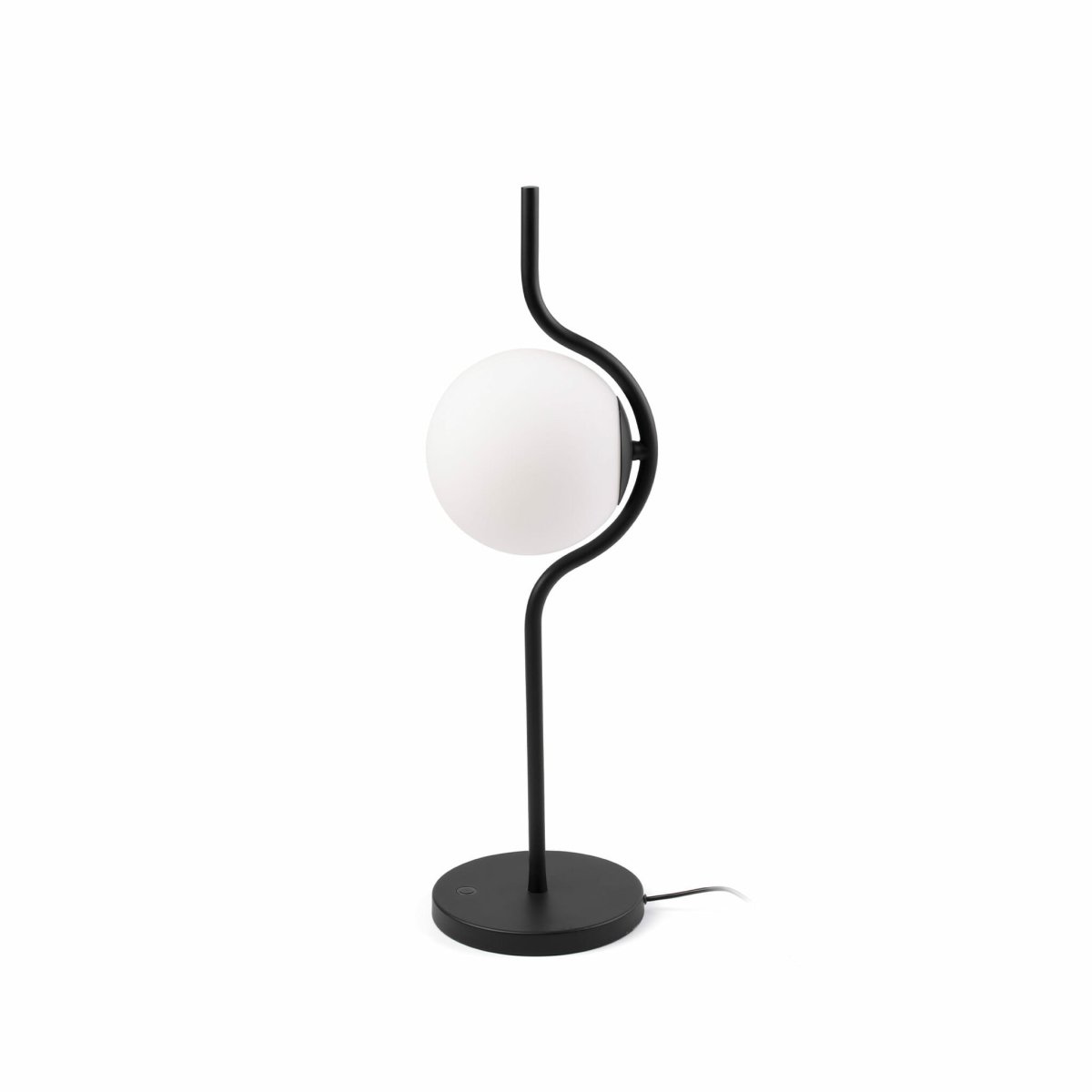 Le Vita 58cm Negro lámpara de mesa De Faro Barcelona - Esta l&aacute;mpara de mesa combina una pantalla redonda de vidrio con una fina y elegante estructura met&aacute;lica para una apariencia ligera y moderna.