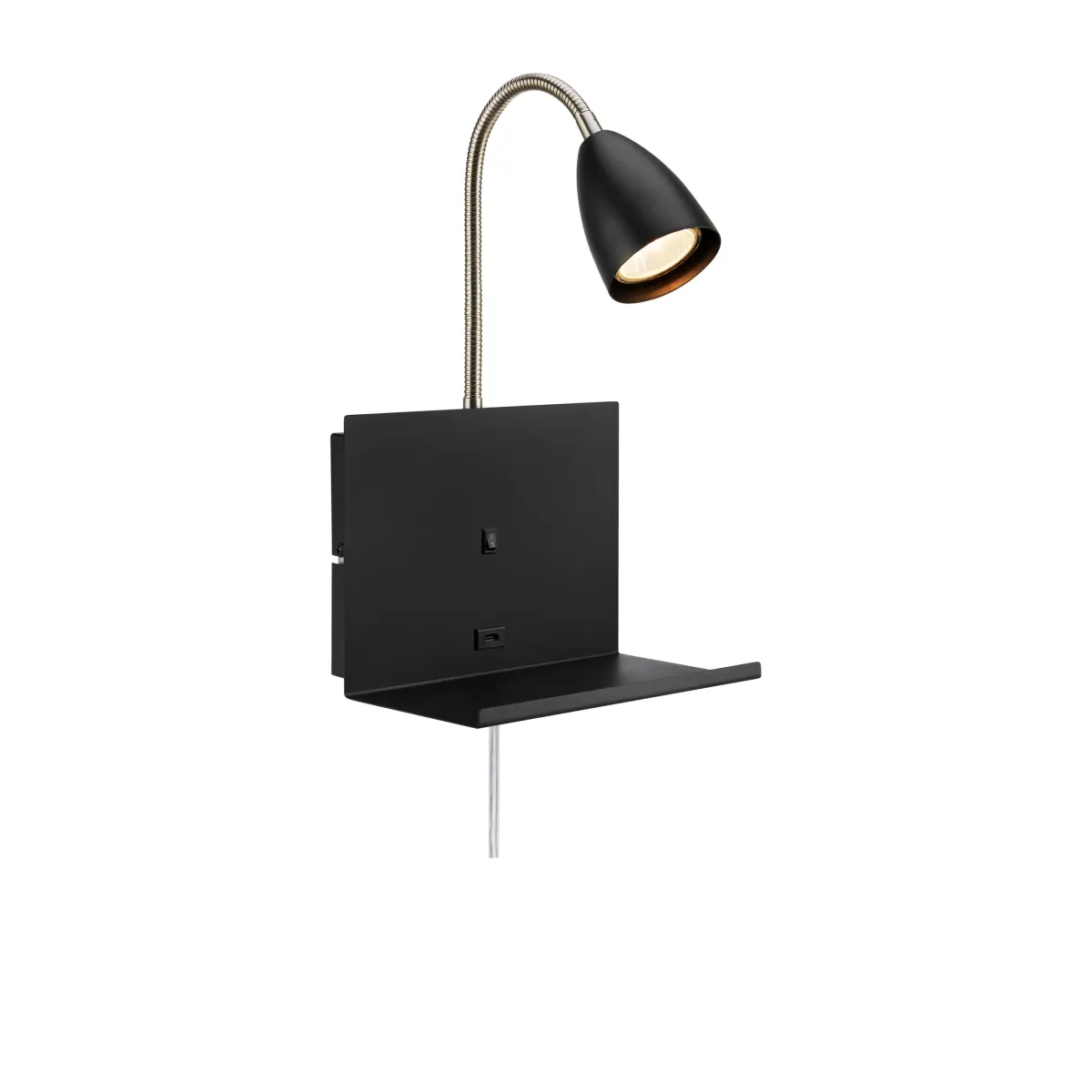 Cuarto Negro lámpara de lectura De Markslöjd - Cable de PVC transparente de 2 m con enchufe de pared.