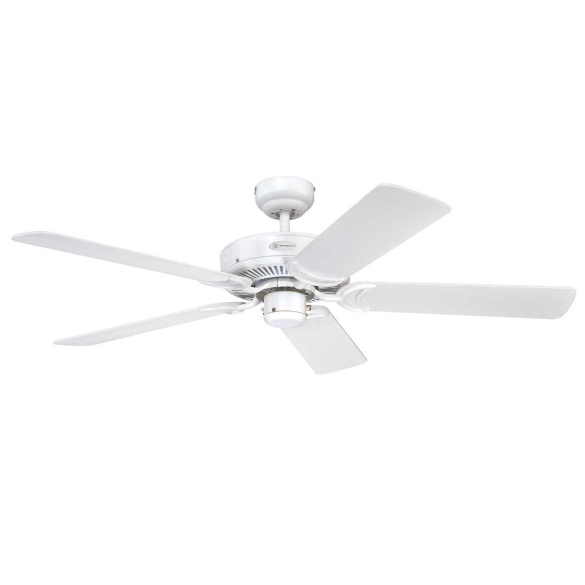 Monarch Ø122 Blanco De Westinghouse - El ventilador tiene tres niveles de velocidad controlados por un interruptor de tirador y se puede complementar con un control remoto o un interruptor de pared.