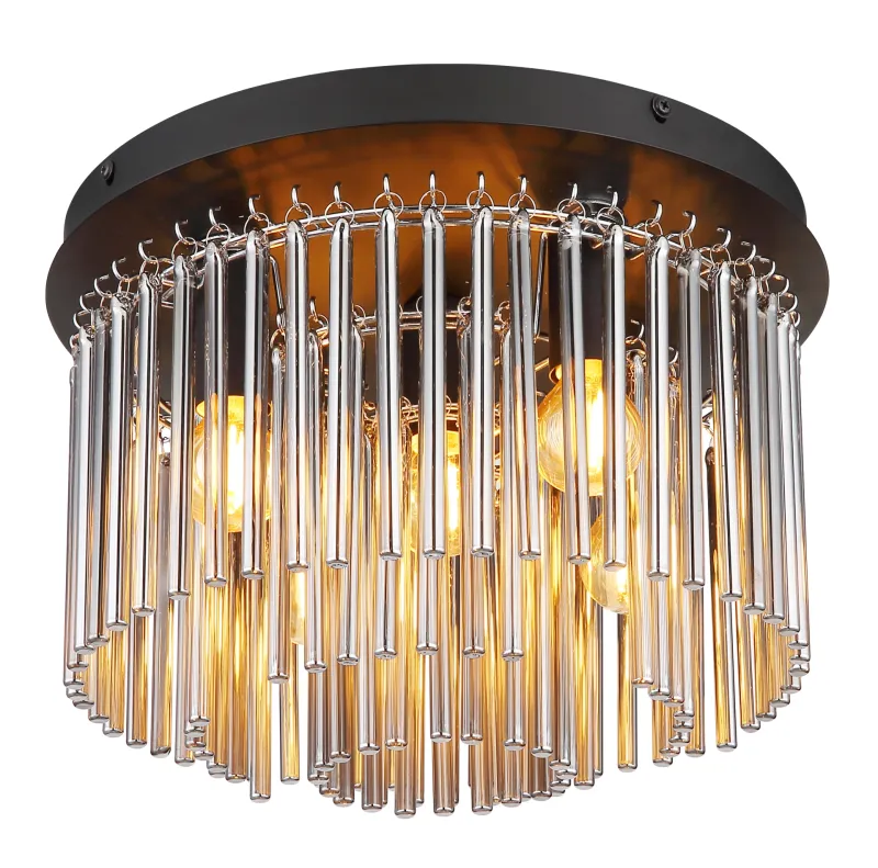 Gorley Ø32 Color humo plafón De Globo Lighting - Dess design imponerar med en stilfull kombination av mattsvart metall, gl&auml;nsande krom och r&ouml;kf&auml;rgade glasstavar.
