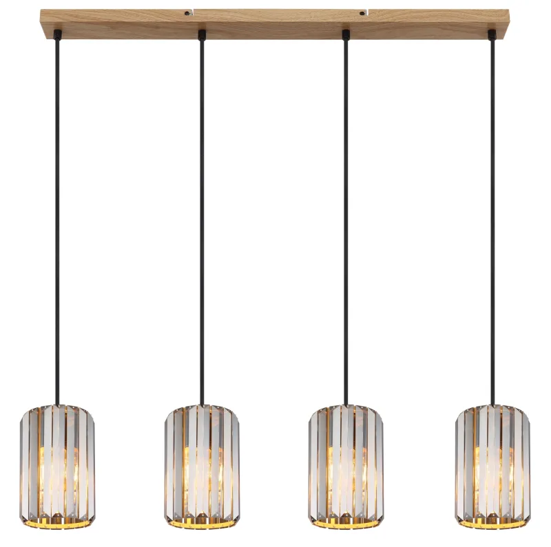 Run 88cm Color humo Lámpas de techo De Globo Lighting - Kombinationen av metall i tr&auml;utseende och de fyra sk&auml;rmarna med r&ouml;kf&auml;rgade K5-kristaller ger en harmonisk ljusspridning och en sofistikerad k&auml;nsla.