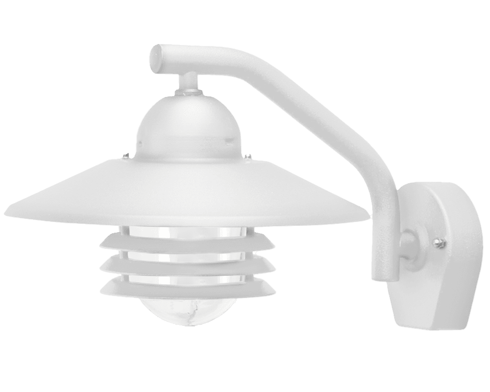 Imagen ampliada de Tellus Blanco lámpara de exterior De Westal - La lámpara de pared Tellus Ned es una lámpara de fabricación sueca con un casquillo E27 y una pantalla de cristal transparente que rodea la fuente de luz y proporciona una luz difusa.