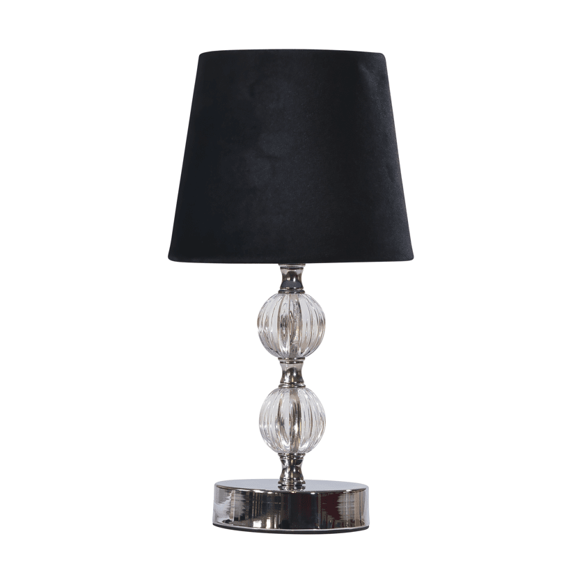 Imagen ampliada de Karin 30cm Negro lámpara de mesa De Pixie Design - La base de vidrio y metal de la lámpara crea una impresión elegante, mientras que la pantalla textil negra proporciona un aspecto clásico y lujoso.