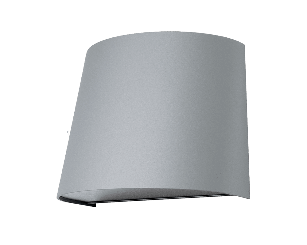 Mini Gris lámpara de exterior De Westal - La mini lámpara de pared está hecha de aluminio anodizado y tiene un recubrimiento de polvo de color gris aluminio.