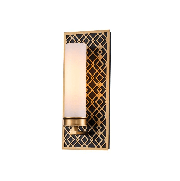 Ziggy 34cm Oro lámpara de baño De Elstead Lighting - La l&aacute;mpara de pared Ziggy impresiona con su elegante pantalla de cristal opalino blanco y su soporte decorativo de metal negro con detalles dorados.