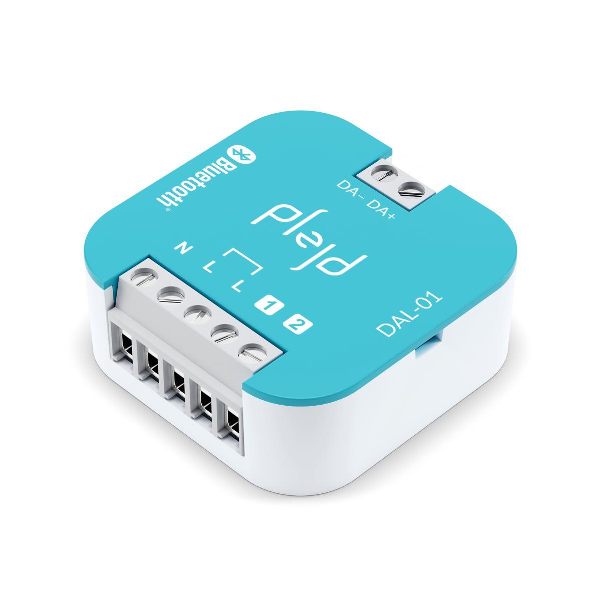 DALI broadcast DAL-01 De Plejd - El regulador de transmisi&oacute;n DALI cuenta con dos entradas independientes para el control mediante interruptores de resorte, detectores de movimiento o retardos cableados a trav&eacute;s de otros productos.