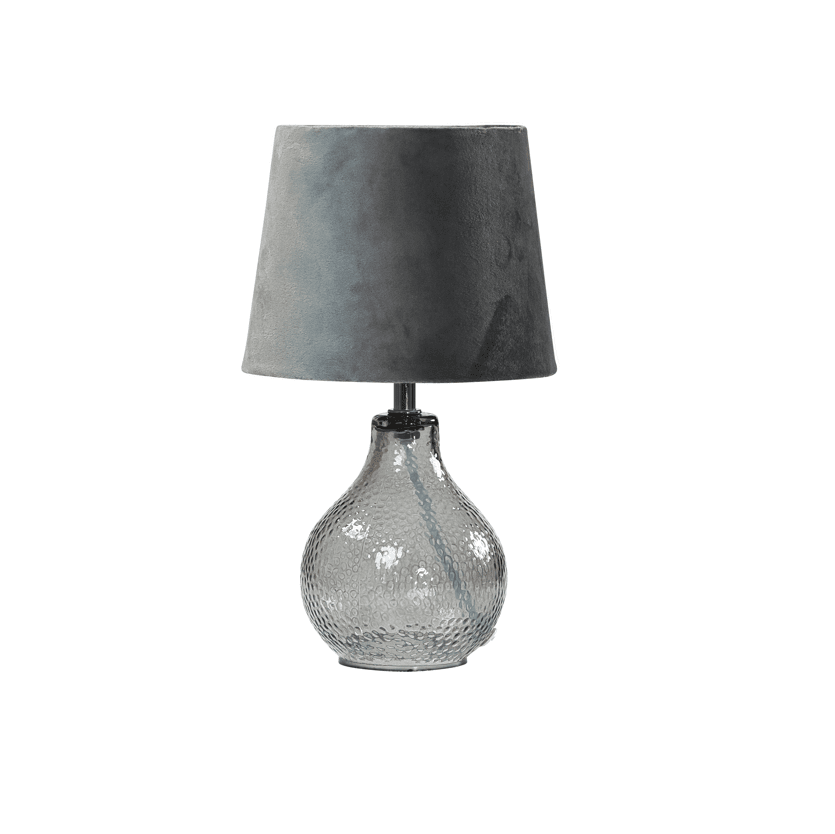 Imagen ampliada de Julia 30cm Gris lámpara de mesa De Pixie Design - La lámpara de mesa Julia combina una elegante base de cristal con una pantalla textil, creando una solución de iluminación moderna y elegante.