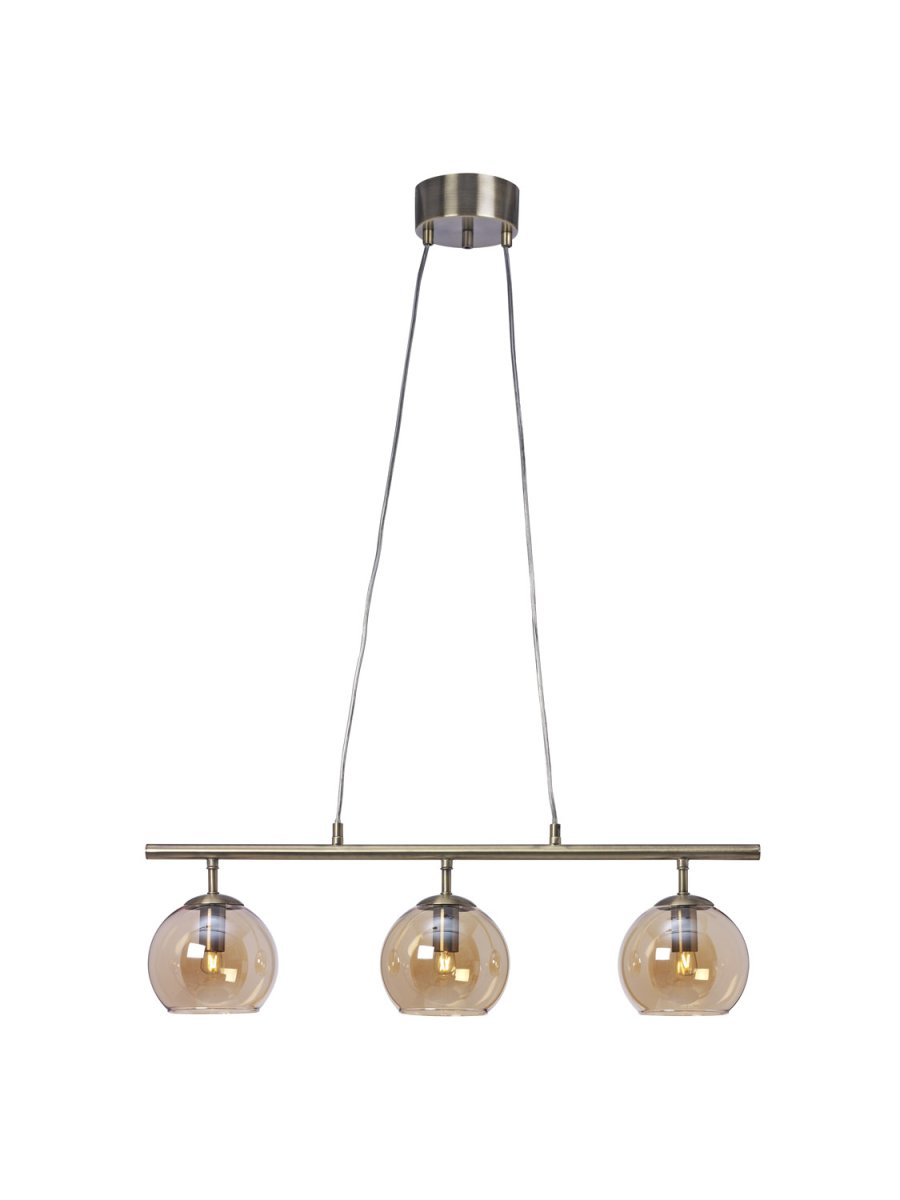 Capella 70cm Latón antiguo Lámpas de techo De Cottex - L&aacute;mpara de techo Capella con tres globos de cristal &aacute;mbar y un elegante acabado en lat&oacute;n antiguo.