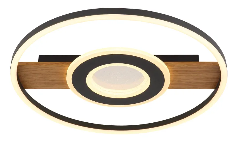 Pikara Ø40 Madera plafón De Globo Lighting - Den mattsvarta metallen tillsammans med tr&auml;looken skapar en stilfull balans mellan samtida design och naturlig estetik.