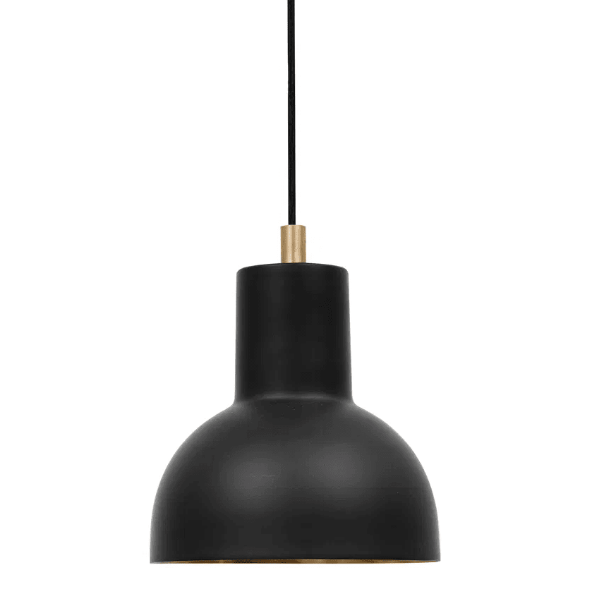 Mini Ø14 Negro Lámpas de techo De H. Skjalm P - Mini colgante realizado en metal negro mate con interior en color dorado y detalles en latón.
