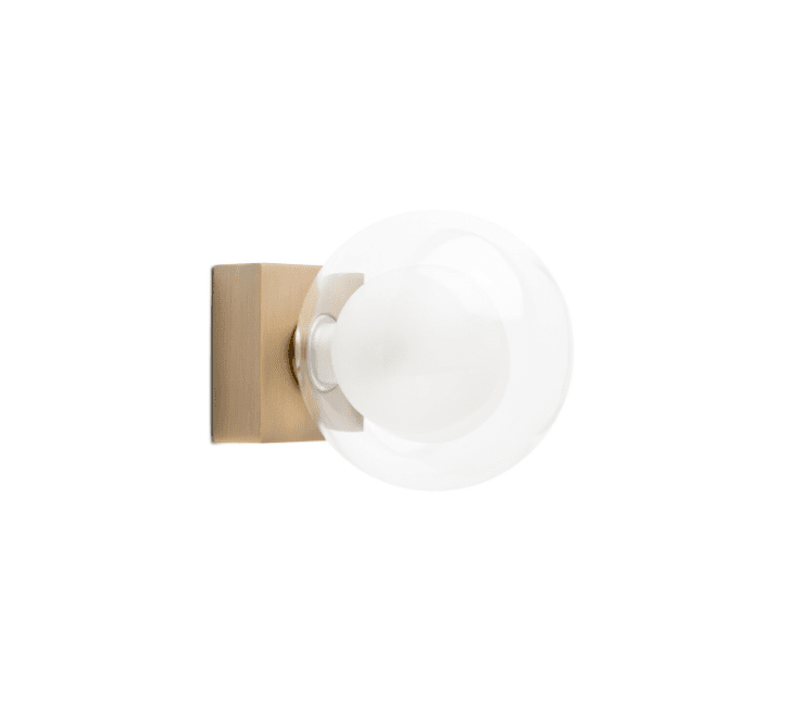 Perla Oro/latón lámpara de baño De Faro Barcelona - El aplique de ba&ntilde;o PERLA, dise&ntilde;ado por Alex &amp; Manel Llusc&agrave; tiene una forma redonda y un difusor exterior transparente que recuerda a una burbuja.