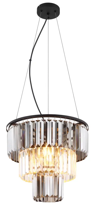 Naxis Ø40 Color humo Lámpas de techo De Globo Lighting - Naxis &auml;r en vacker takpendel tillverkad av mattsvart metall och &auml;r smyckad med kristaller i r&ouml;kf&auml;rgat och klart glas.