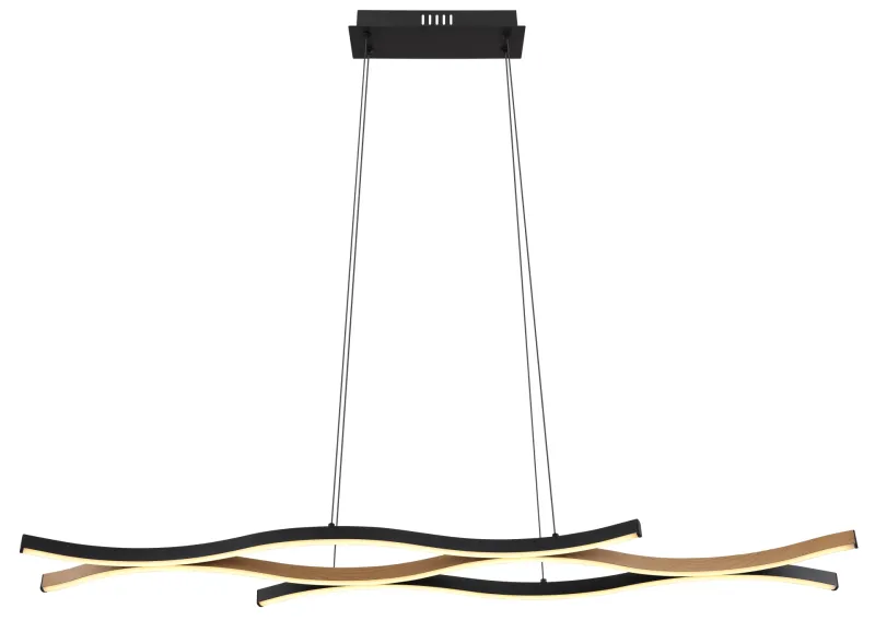 Geronimo 108cm Naturaleza Lámpas de techo De Globo Lighting - Den mattsvarta metall- och aluminiumstommen, kompletterad med tr&auml;liknande dekorationer och en opalf&auml;rgad plastsk&auml;rm, ger en stilren och harmonisk estetik.