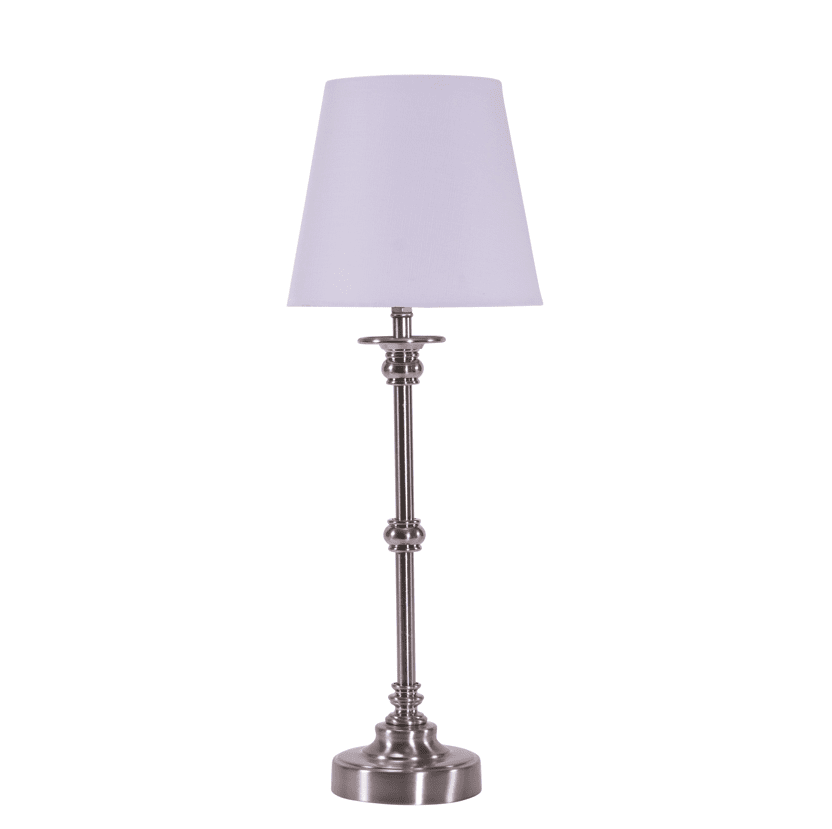 Imagen ampliada de Axel 37cm Plata lámpara de mesa De Pixie Design - El diseño elegante y la combinación de metal y lino le dan a la lámpara un encanto atemporal que se adapta a muchos estilos de interior diferentes.