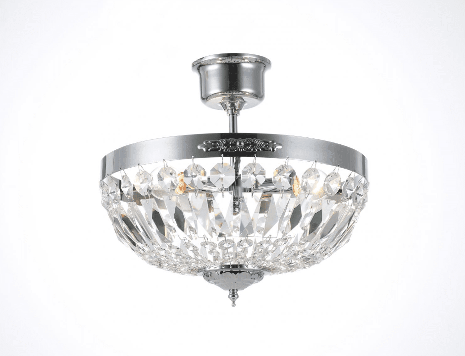 Rhea Ø35 Plata cristal De Norrsken Design - Rhea Chrome es una sofisticada lámpara de techo con un elegante acabado cromado y decorada con exclusivos prismas de cristal K9 de clase 1 cortado a mano.